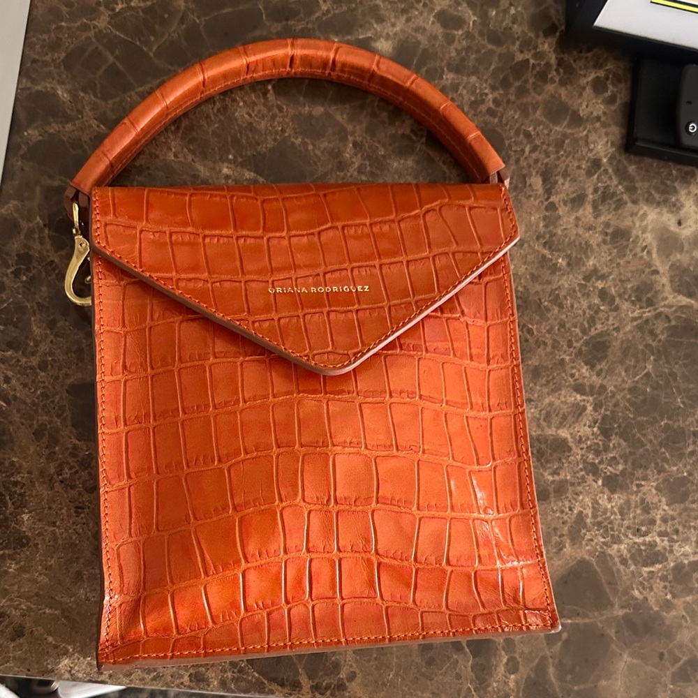 Orange Croc-Pattern Shoulder Bag
